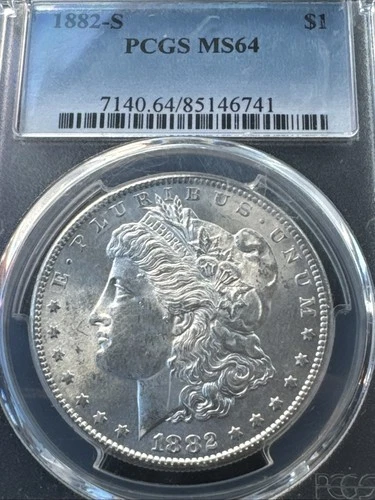 1882-S Morgan Silver Dollar $1-Graded PCGS MS-64!Nice & Bold Strike!!Luster 💣!!