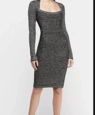 EXPRESS Glittery Charcoal Long Sleeve Dress | Bodycon Party Dress | Size M