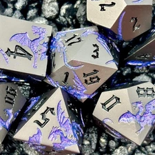Sage's Dragon Etchings Black/Purple Metal Polyhedral Dice Set RPG D&D Dice DND