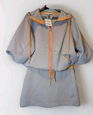 Davi & Dani NWT Taupe Orange Drawstring 2Pc Skort Set Hooded Bloused Sleeve Sz M