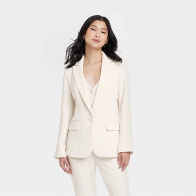 Women's Signature Crepe Nipped Waist Blazer - A New Day Cream M: