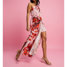 ASOS pink floral summer dress open back ruched XXS