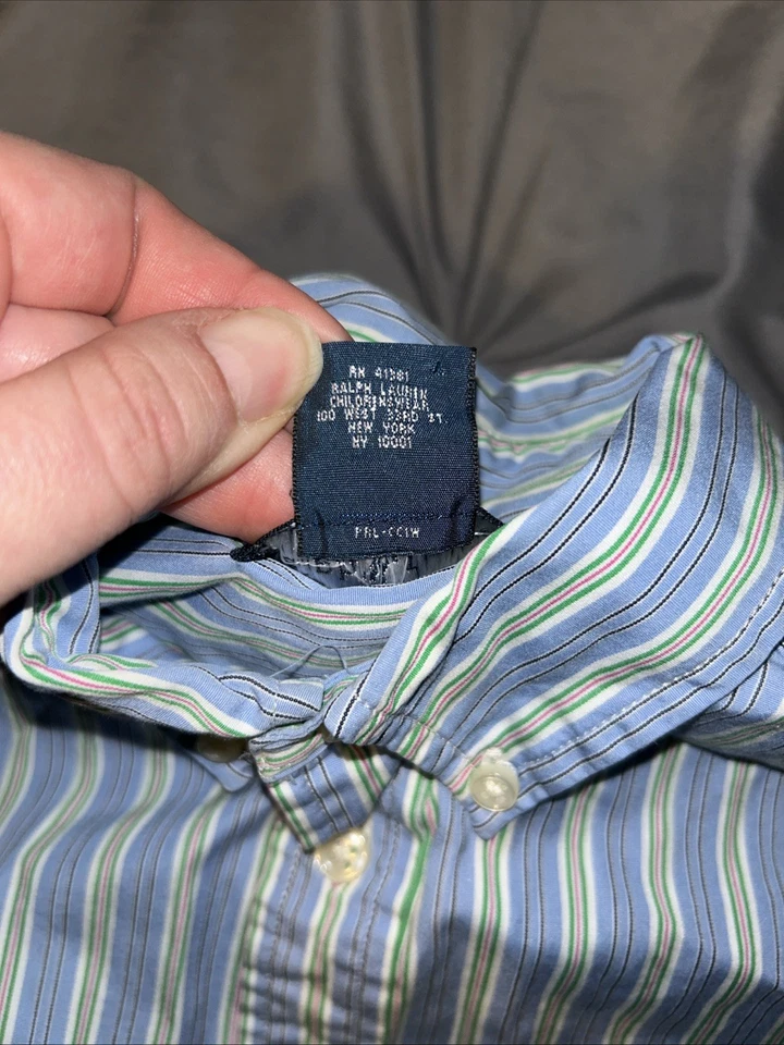 Camisa de vestir Ralph Lauren para niños azul a rayas con botones pequeña 8/10 Foto 3 de 4