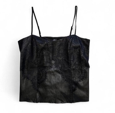 Express M Faux Leather Lace Black Corset Cami Whimsigoth Boudoir Rock Side Zip