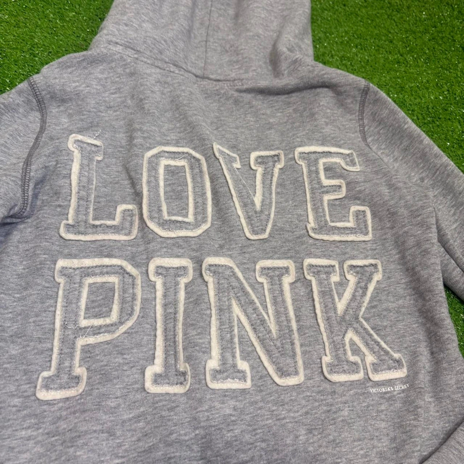 UNDERCOVER Victorias Secret ROSA Felpa con Cappuccio Zip Y2K Cane Grigio Giacca Retrò Taglia XS Retrò