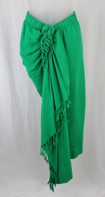 Just Bee Queen Women's Green 100% Linen Pleated Tasseled Tulum Skirt Size Small