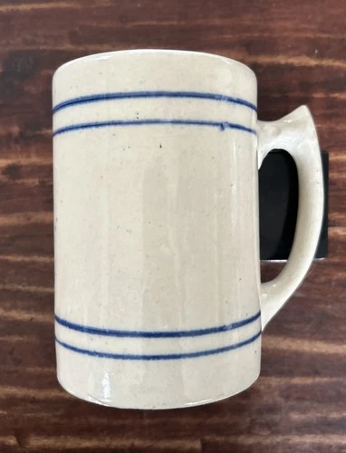 Antique Red Wing Minnesota Pottery Stoneware Blue Striped Beer/Cider Mug 5”x3”