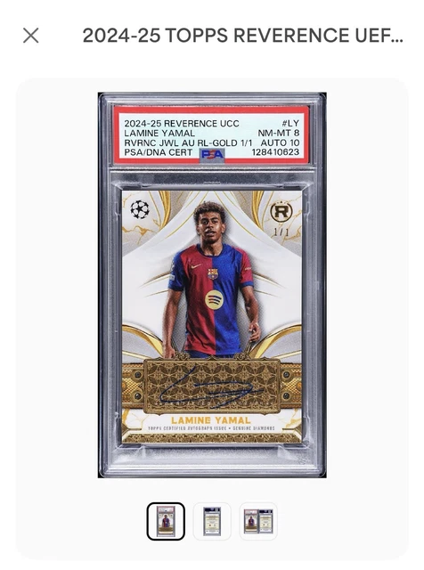 2024-25 Topps Reverence Lamine Yamal Diamond On Card Auto 1/1 PSA 8 Auto 10
