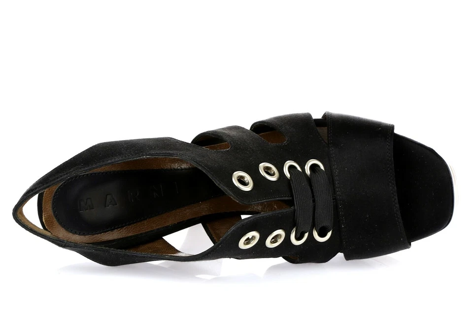 Sandalias con cordones de tacón alto con plataformas de satén negras Marni para mujer 39 nuevas Foto 3 de 4