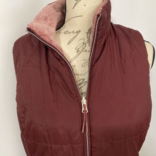 FREE COUNTRY Women Med Wine Full Zip Puffer Vest Fleece Lined Reversible - Picture 3 of 24
