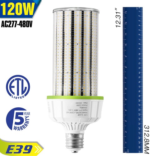480V 120W LED Corn Light Commercial Wall Pack Shoebox Fixture Bulb 500W MH Equal