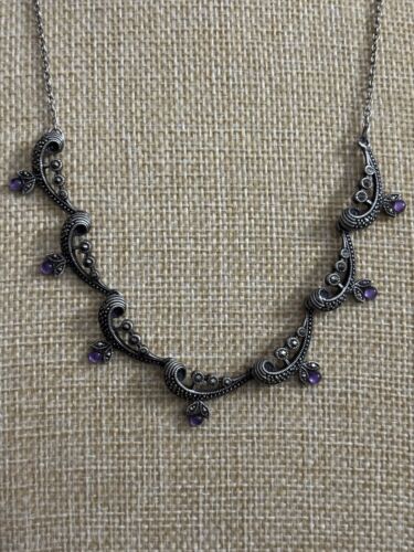 Sterling Silber Silpada Amethyst Markasiten Halskette überbacken 21 Zoll - Bild 3 von 6