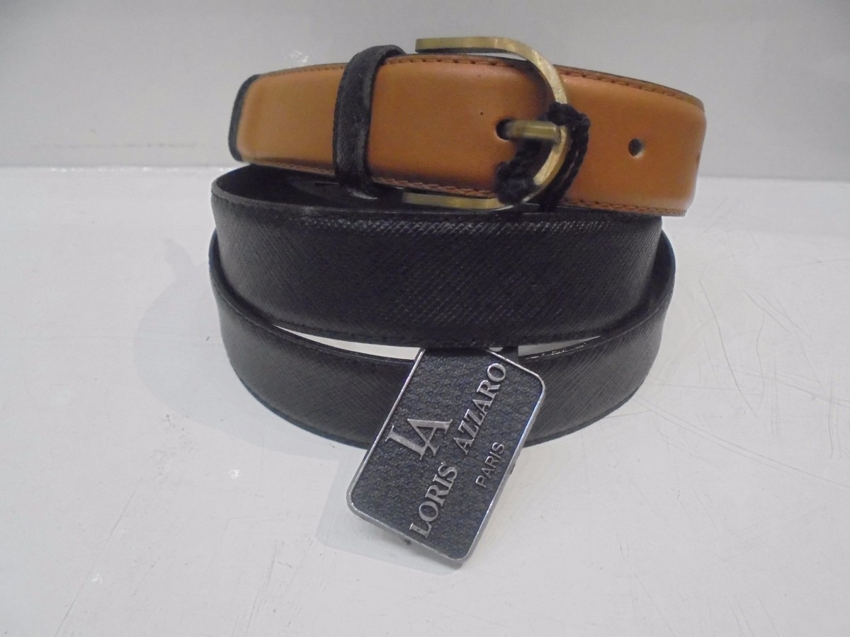 Cintura da uomo AZZARO vera pelle nera con inserto marrone