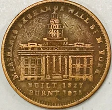 1837 Hard Times Token, Merchants Exchange, Wall St., N.Y. Not One Cent, HT 293