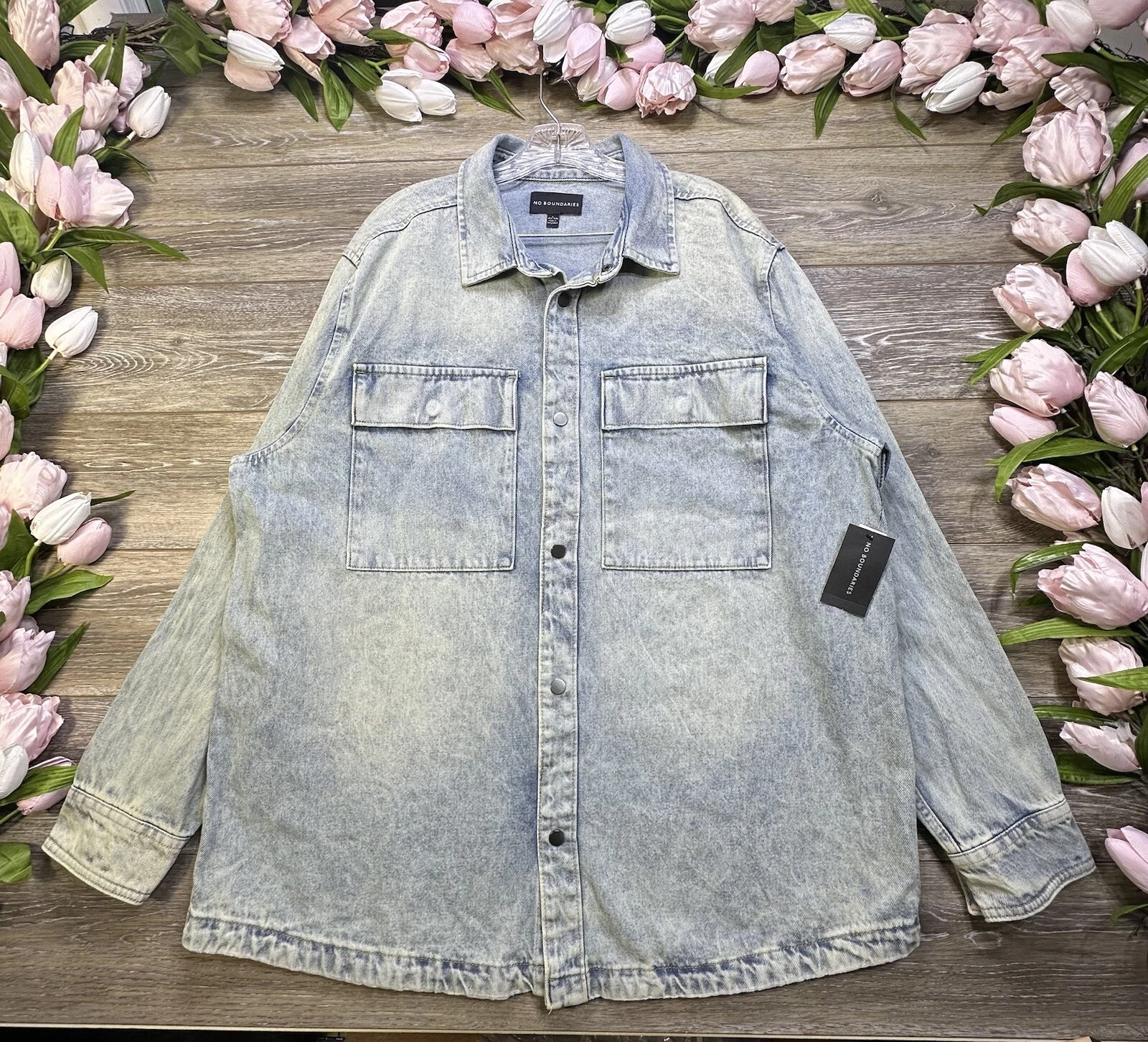 Denim JACKET Size Large Men’s NEW With Tags Light Blue Jean Coat No Boundaries