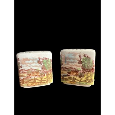 Set of Vintage Hand Painted Country Scene Salt & Pepper Shakers, See Photos