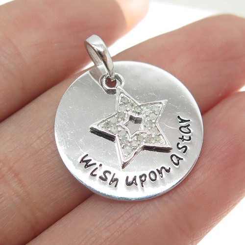 HAN 925 Sterling Silver Real Round-Cut Diamond "Wish Upon A Star" Pendant - Afbeelding 1 van 7
