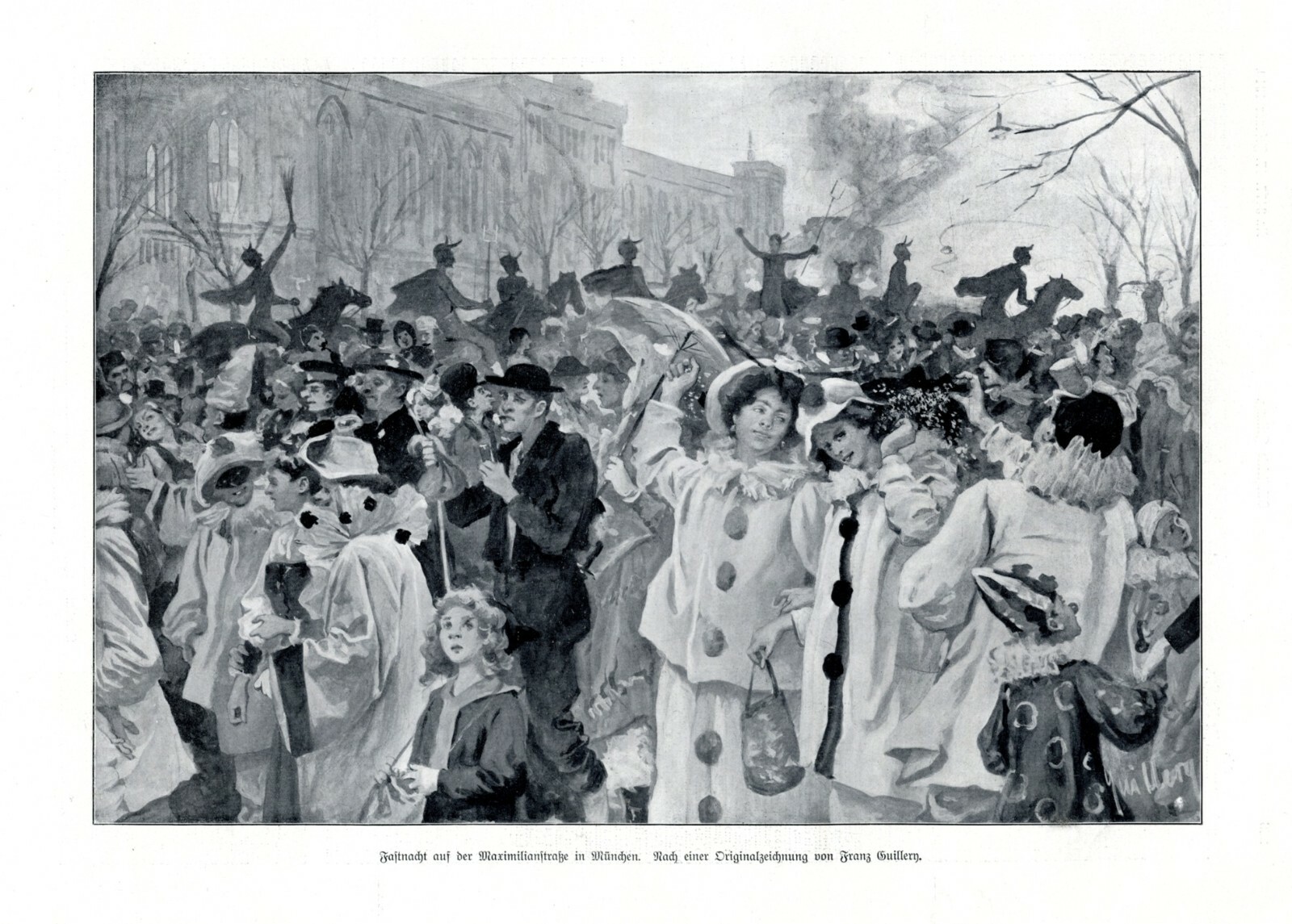 Carnival on Maximilian Street in Munich XL 1910 art print by Franz Guillery