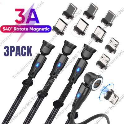 540° Rotate Magnetic Phone Charger Charging Cable For Micro USB/Type C/ iPhone