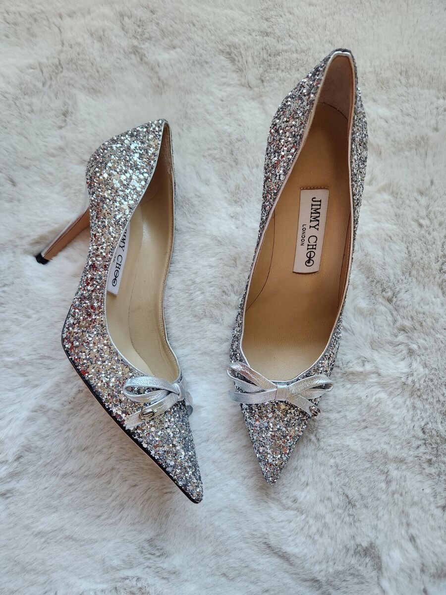 NWD JIMMY CHOO ROMY 85 Pumps Bow Glitter Size EU 35.5 Silver NWD JIMMY CHOO ROMY 85 Pumps Bow Glitter Size EU 35.5 Silver