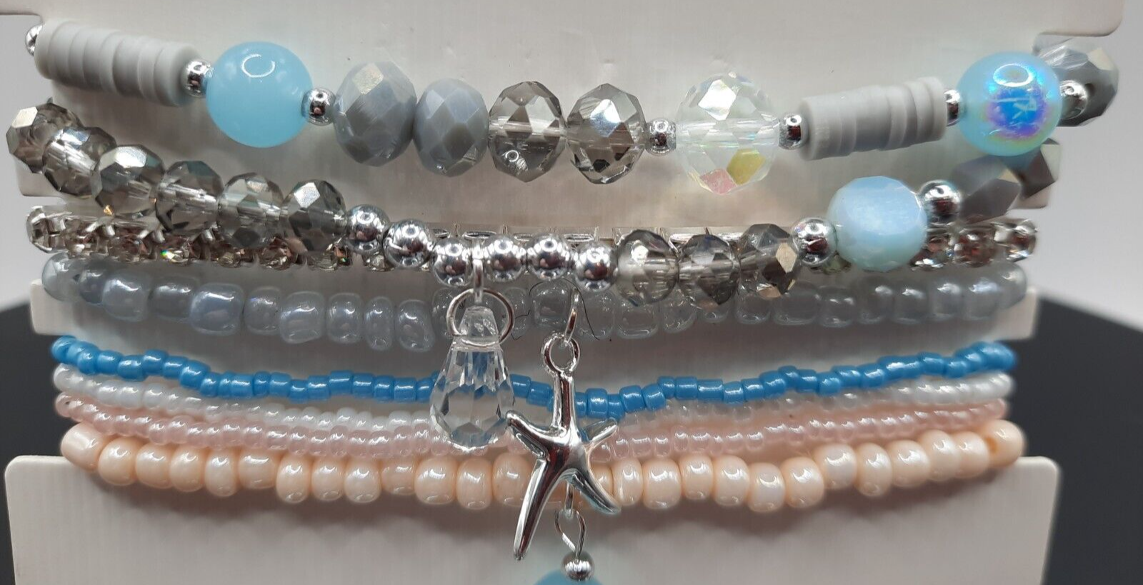 Sparkly Starfish Rhinestone Glass Bead Stretch Bracelet-image
