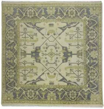 Hand-Knotted Oushak Oriental Rug 8X8 ft Large Square Floral Design Muted Carpet