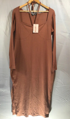 Missguided Rust Coloured Ribbed Jersey Midi Dress Size 20 BNWT