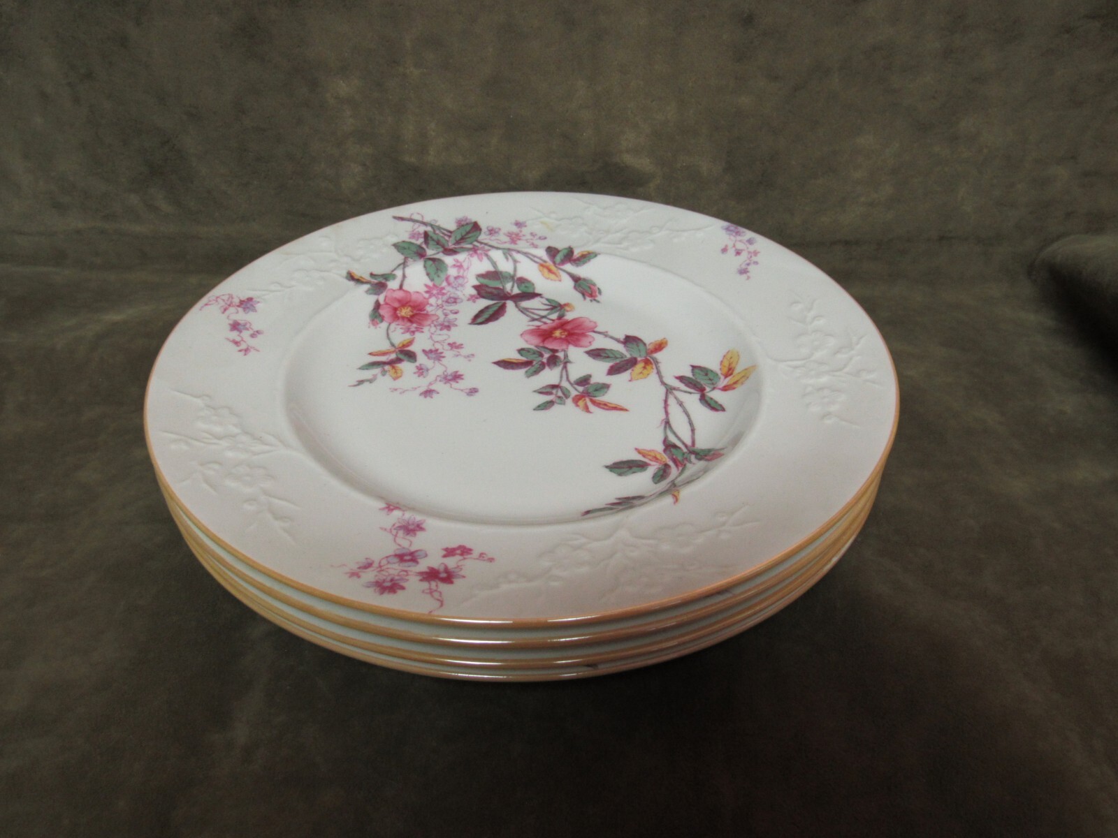 Vintage Spode Earthenware England Roberta Floral Pattern Orange Trim Plate lot