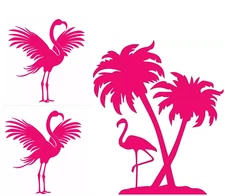 Flamingo Palm Tree 3 Pack Pink Vinyl Decals Car Truck Window Mirror Wall Door