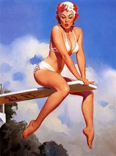 Vintage painting bikini clad vintage girl reproduction metal sign