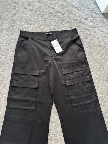 ZARA Wide Leg Pants Womens Black High Rise Capsule Career Office XXL New - Picture 2 of 6