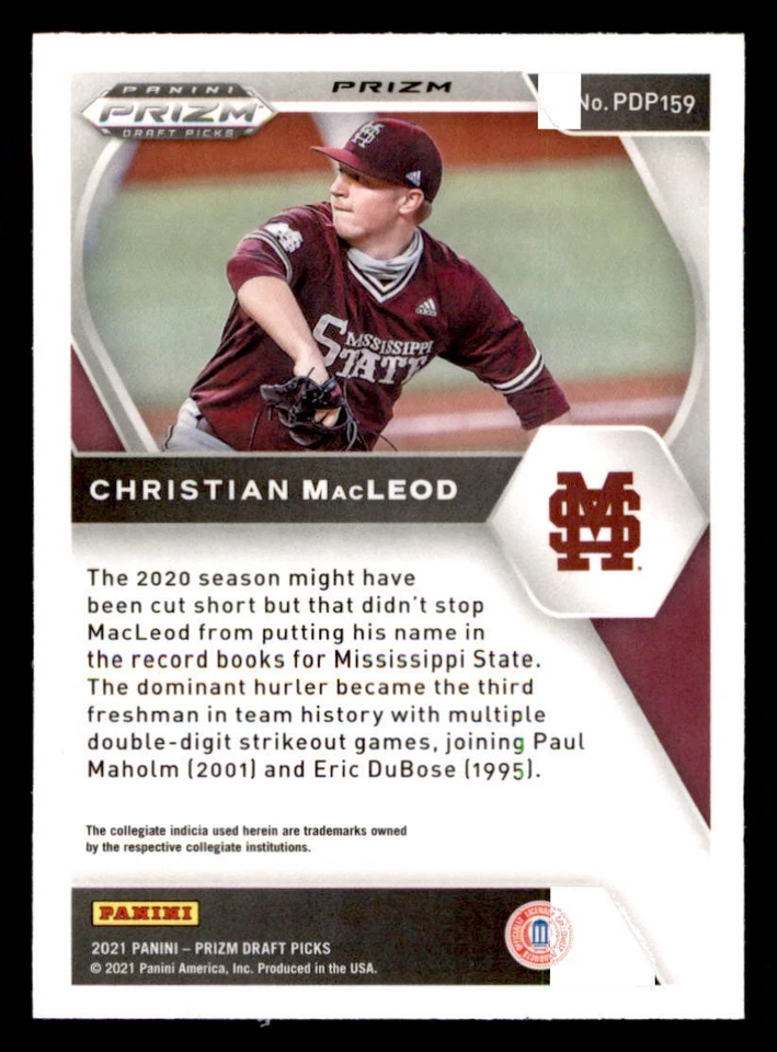 2021 Panini Prizm Draft Picks Prizms Pink Velocity #159 Christian MacLeod - Image 2 of 2