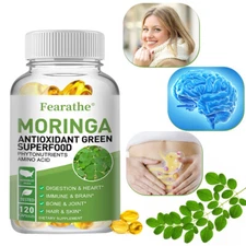 120 Caps Moringa Oleifera Leaf 1000mg - Organic Herbal Extract Greens Supplement