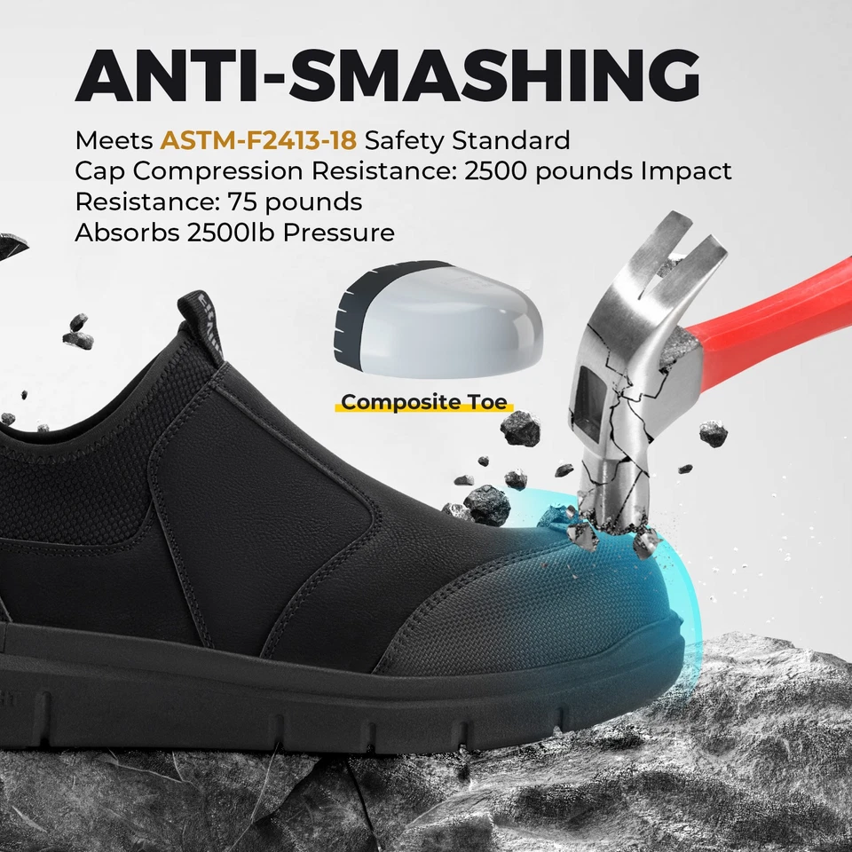 FitVille Men's Slip on Composite Toe Shoes Wide Safety Work Shoes Puncture Proof - Image 4 of 4