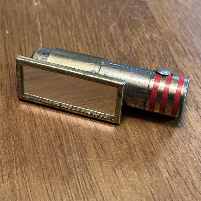 Art Deco Gold Tone Made in New York USA Lipstick Holder Case w Mirror MARTEX