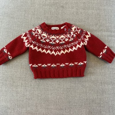 Best & Co. 100% Wool Knit Sweater Red Pattern Size 6m Unisex Baby Toddler