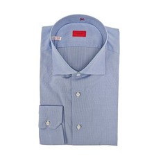 730 ISAIA NAPOLI "Mix" Blue Dress Shirt Hand-Sewn Checks Lightwheight Cotton