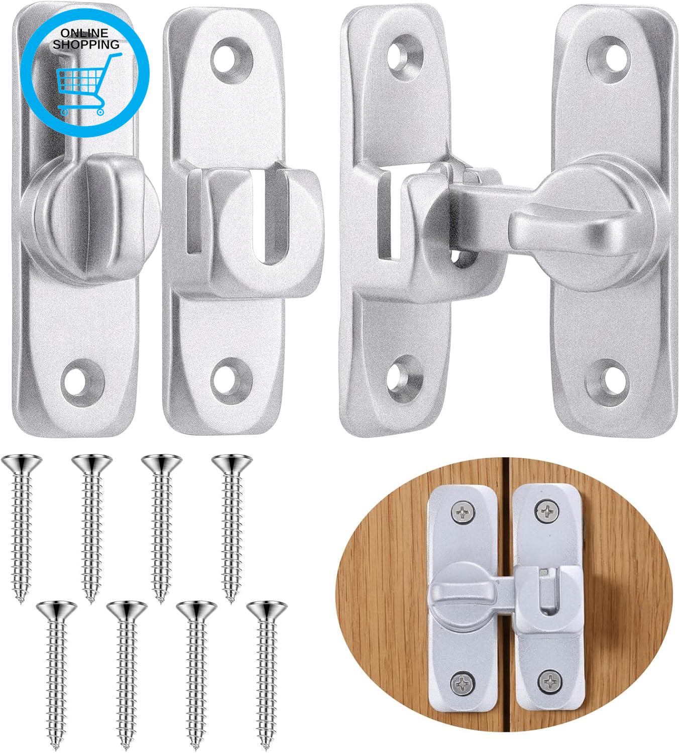 2Pack Door Latch, 90/180 Degree Door Closer Aluminum Alloy Gate Latch Right Angl