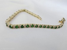 Yellow Gold Finish Green Emerald and Created Diamond Tennis Bracelet Gift Boxed