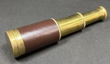 Brass Leather Wrapped Telescoping Spyglass 3" to 6" Extended - Pocket Size 