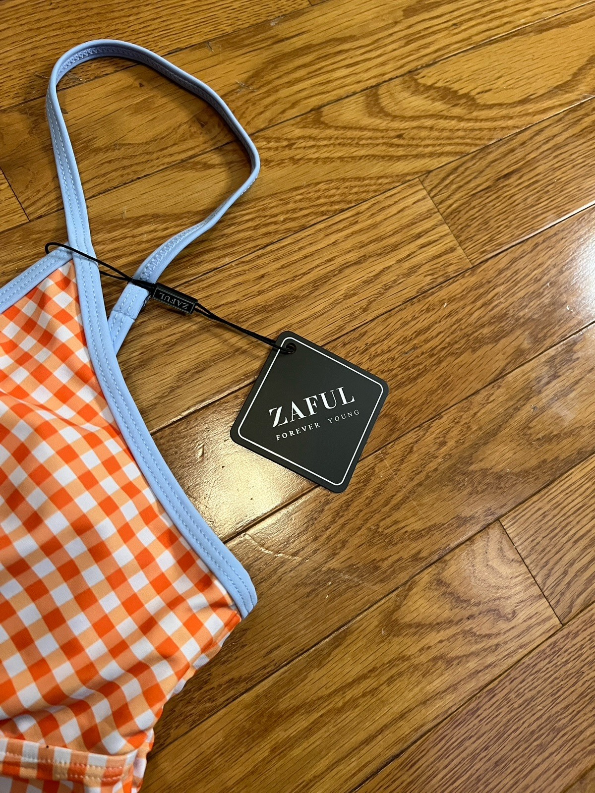 Zaful Orange Gingham One Piece Swimsuit Women Size M Adjustable Straps Retro