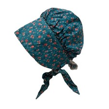 Womens Vtg Prairie Bonnet Hat Historic Costume Teal Blue Pink Floral Tie Closure