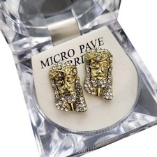 JESUS HEAD ICED HIP HOP 14K GOLD PLATED CZ STUD RELIGIOUS EARRING EARRINGS