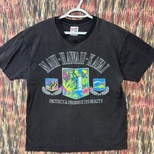 Vintage Hanes Heavyweight Maui Hawaii Kauai Graphic T-Shirt Black Large