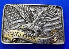 God Bless America Flag Star Stripes Bald Eagle Patriotic Nocona Belt Buckle
