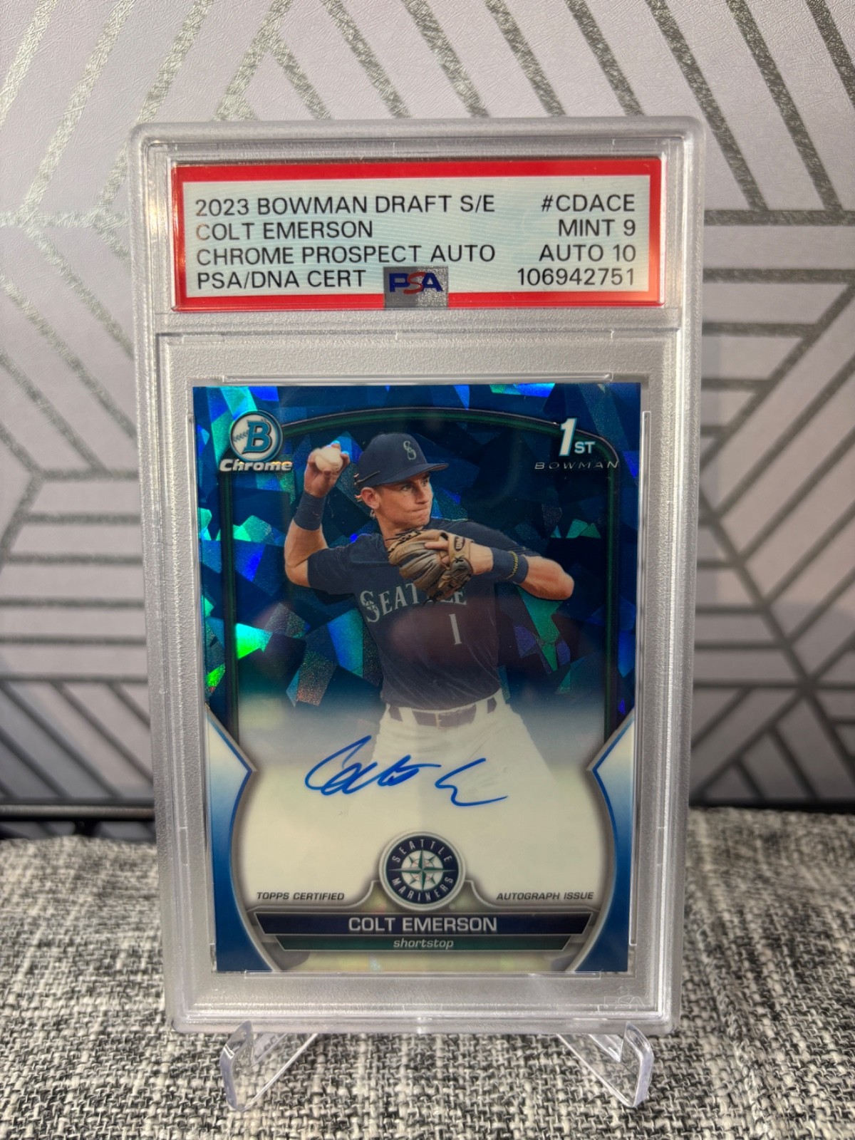 COLT EMERSON 2023 Bowman Draft Sapphire 1st AUTO /199 PSA 9 10 Mariners