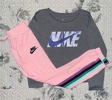 Little Girls Nike Gray/Purple Cropped Long Sleeve  Pink/Multi Joggers Set Sz/ 6