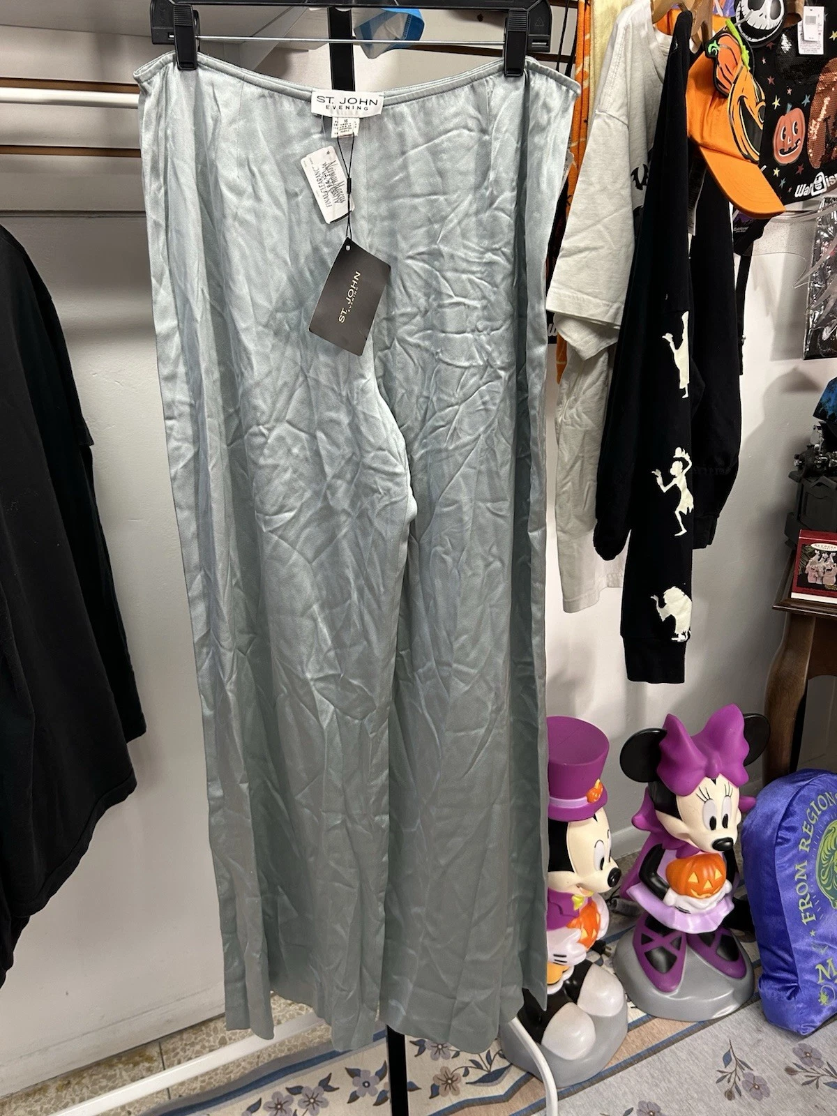 St. John Women’s Plus Size 16 100% Silk Blue Trousers Evening Pants New Tags