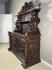 Antique French Renaissance Black Forest Hunting Sideboard Server Vaisselier