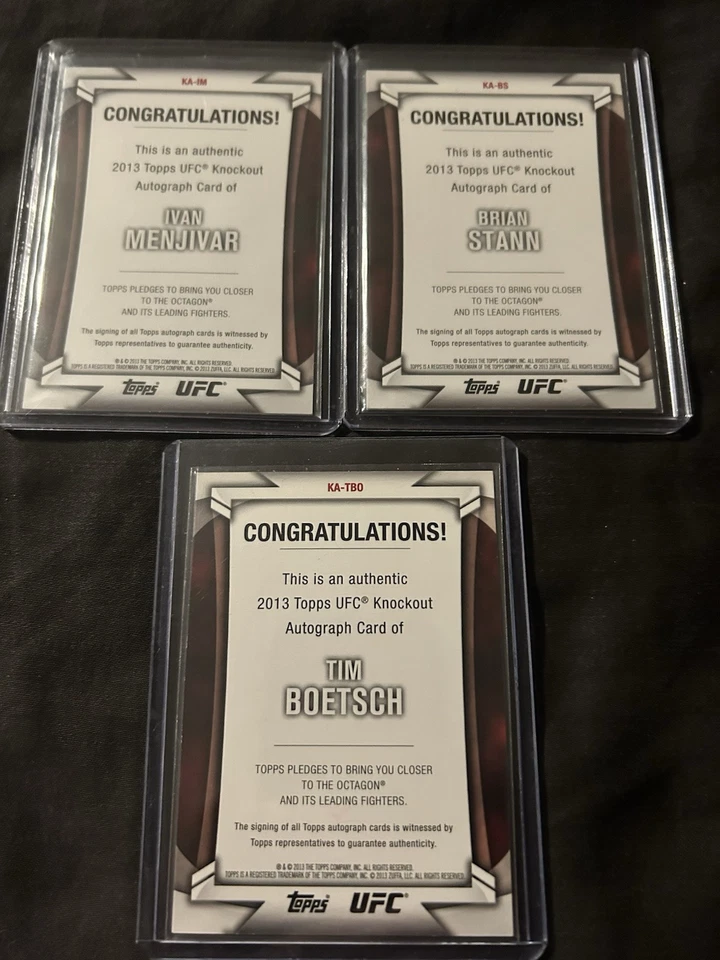 2013 Topps UFC Knockout Autograph 3 Card Lot Stann Boetsch Menjivar - Image 2 of 2